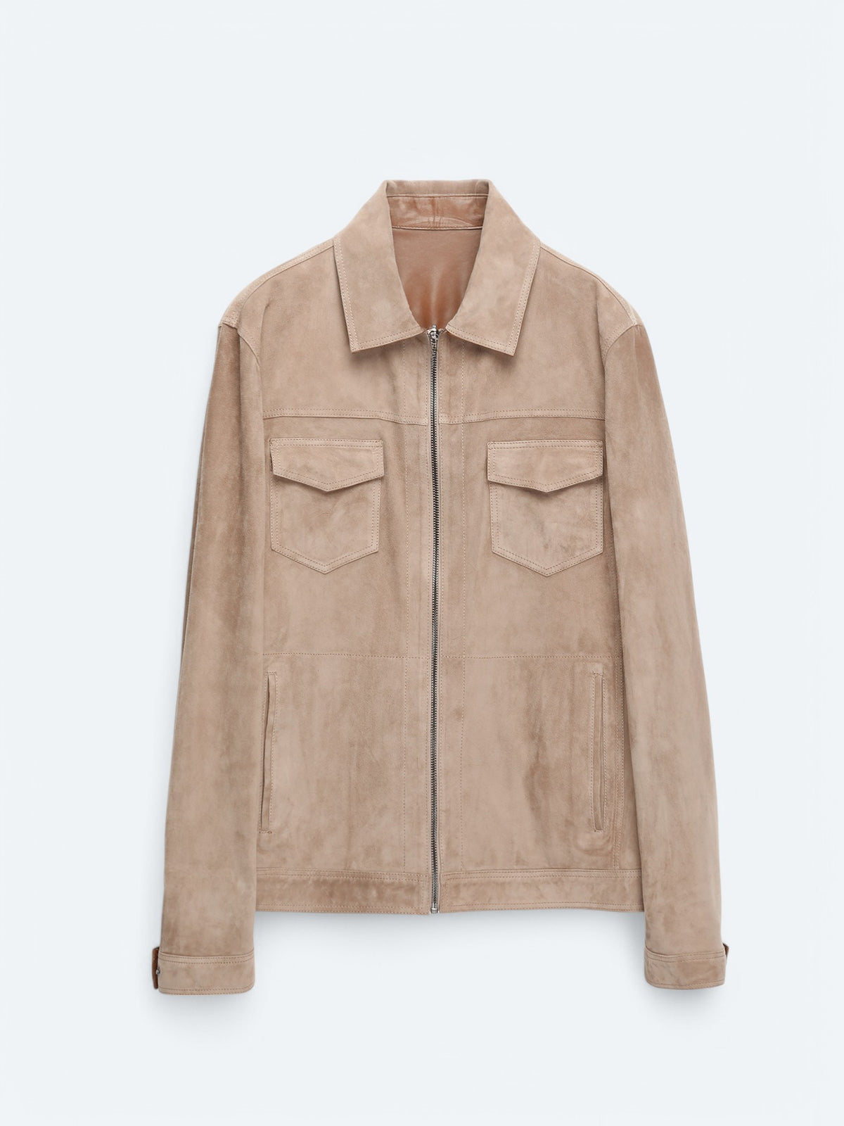 Bej Regular Fit Dik Yaka Smart Casual Çift Taraflı Deri Mont