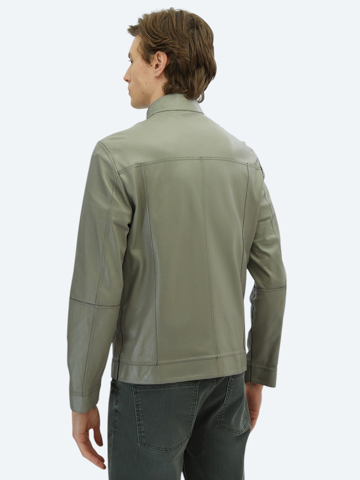 Lacivert Regular Fit Dik Yaka Smart Casual Deri Çift Taraflı Deri Mont