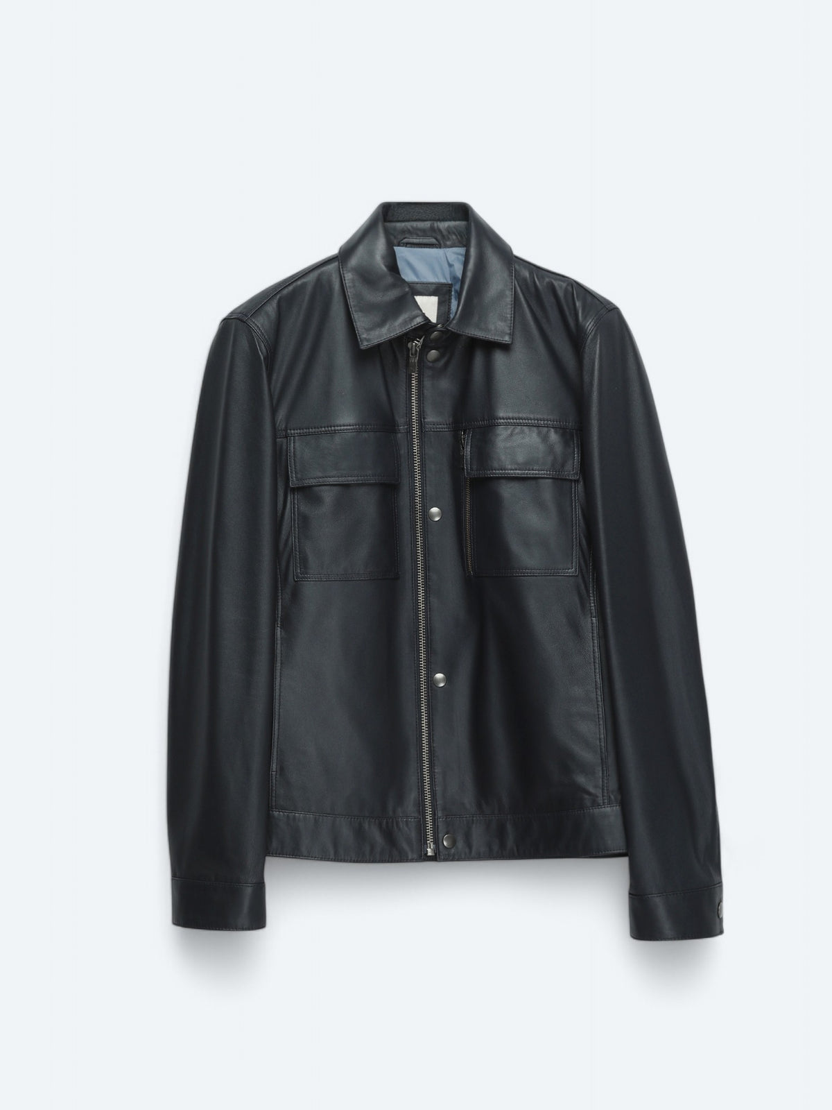 Lacivert Regular Fit Gömlek Yaka Smart Casual Koyun Derisi Deri Mont