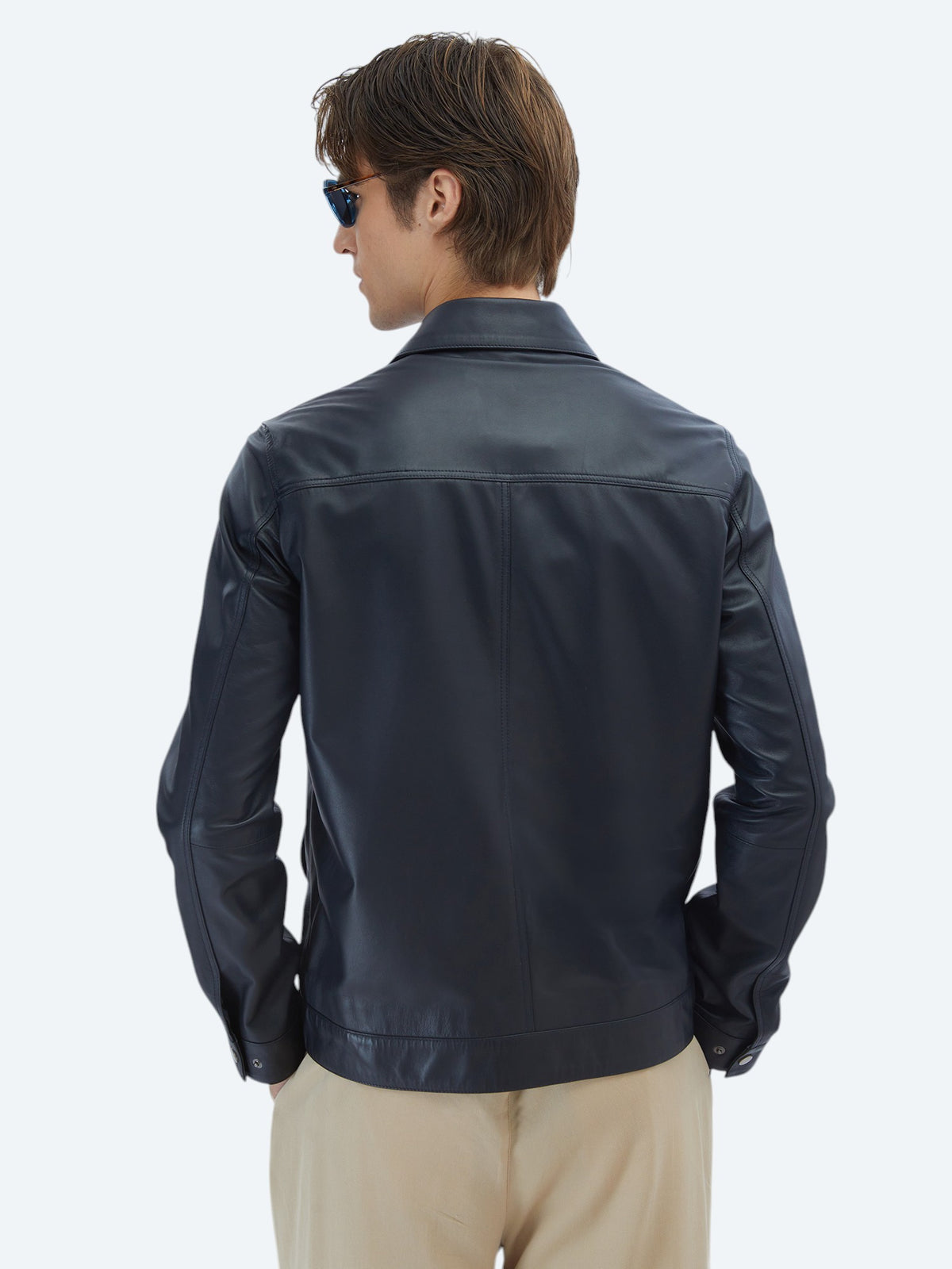 Lacivert Regular Fit Gömlek Yaka Smart Casual Koyun Derisi Deri Mont