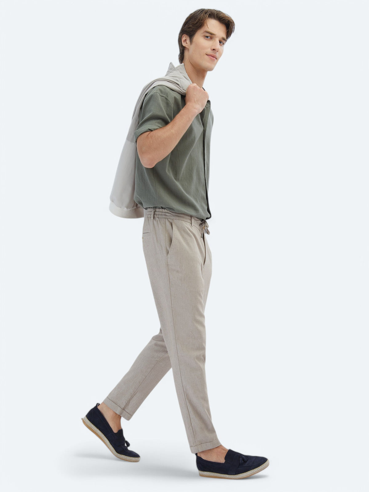 Haki Düz Dokuma Jogging Fit Casual Pamuk Karışımlı Pantolon
