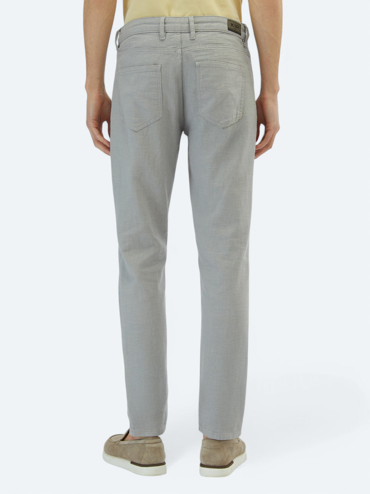 Gri Dokuma Regular Fit Casual Pamuk Karışımlı Pantolon
