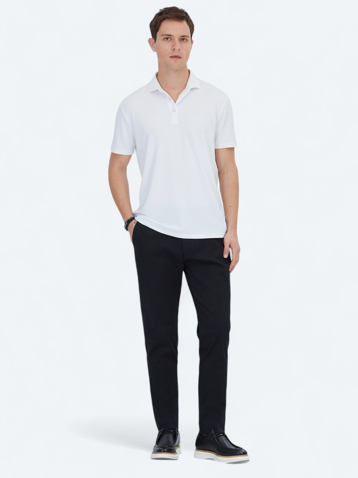 Beyaz Jakarlı Polo Yaka T-Shirt