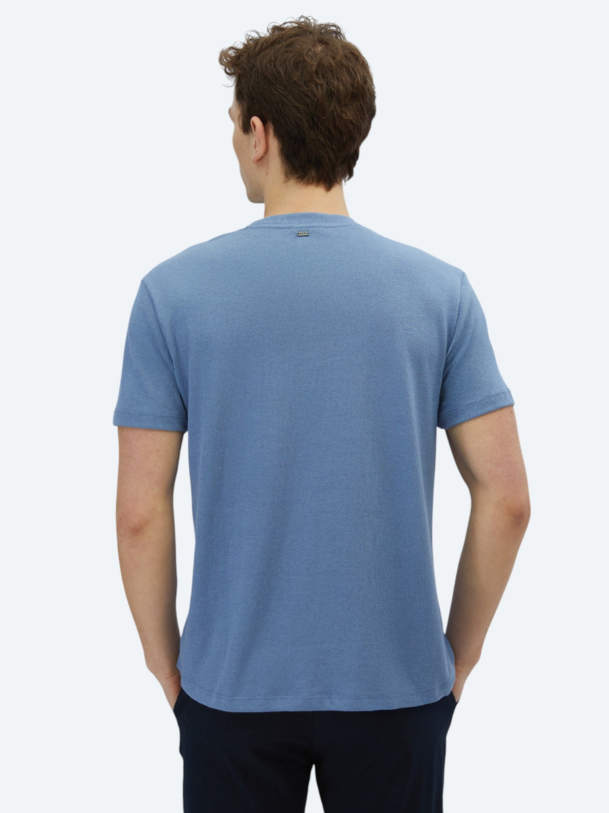 Havacı Mavi Düz Bisiklet Yaka Pamuk Karışımlı T-Shirt