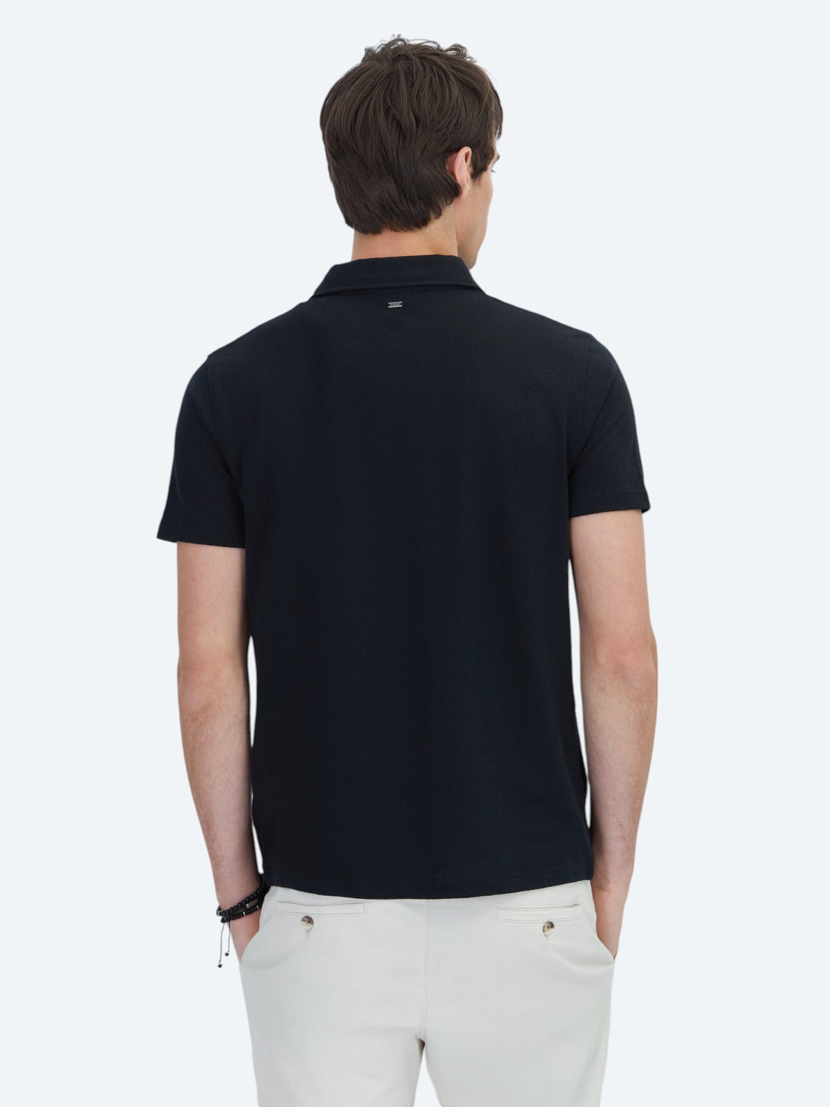 Siyah Desenli Polo Yaka Pamuk Karışımlı T-Shirt