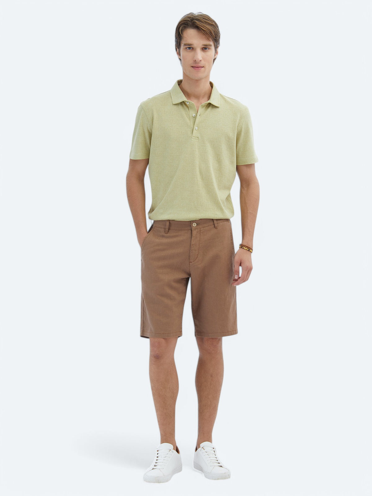 Limon Küfü Desenli Polo Yaka Pamuk Karışımlı T-Shirt