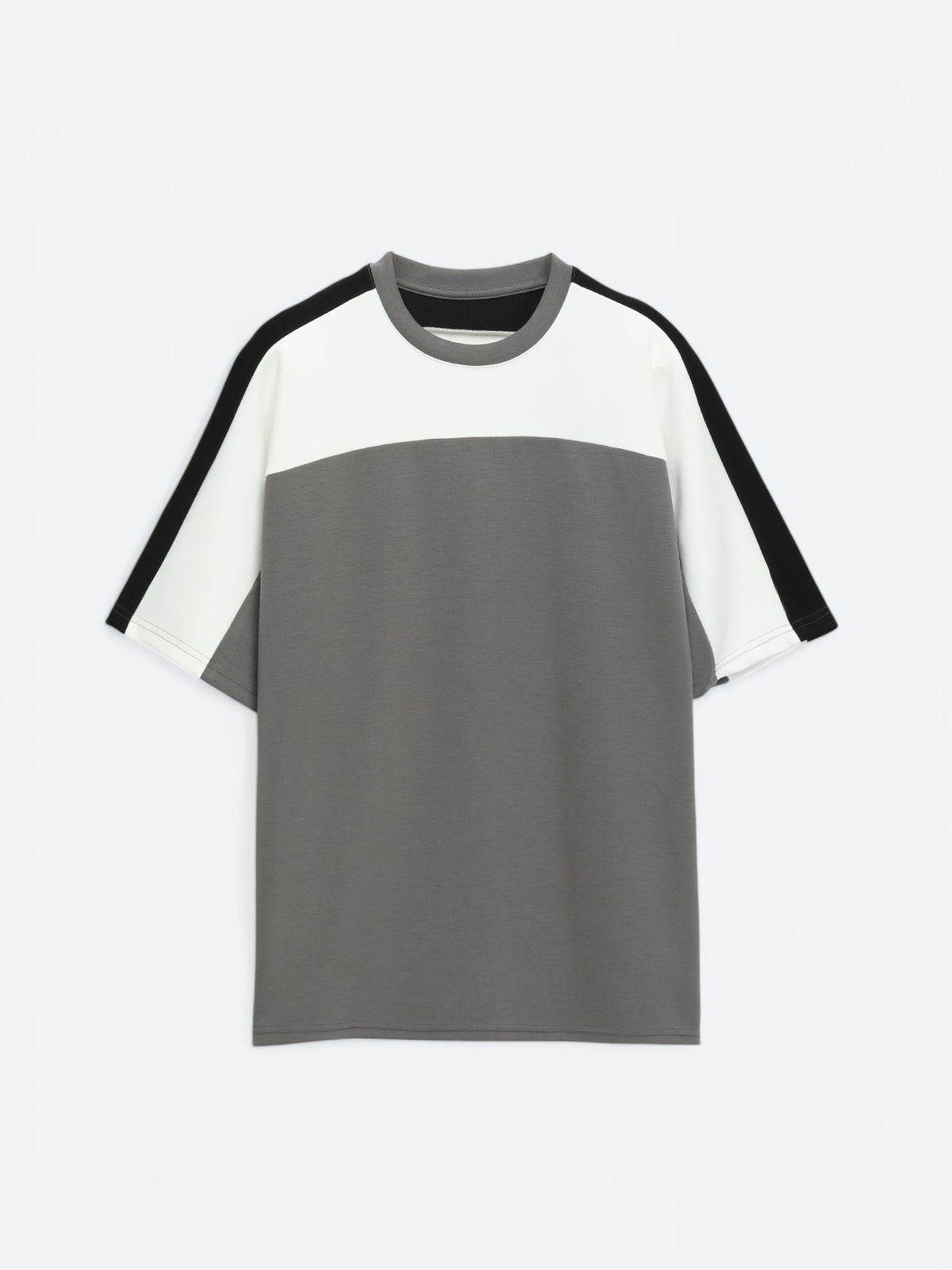 Antrasit Düz Bisiklet Yaka T-Shirt