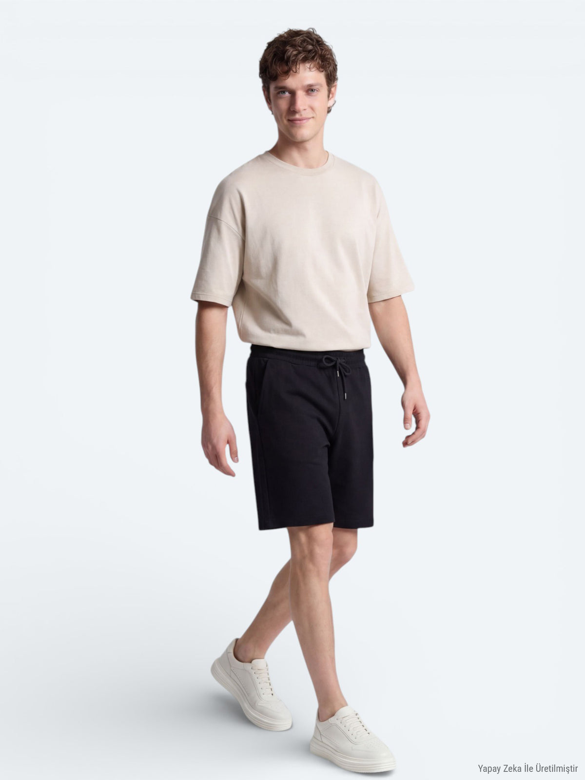 Siyah Düz Örme Regular Fit Casual Bermuda