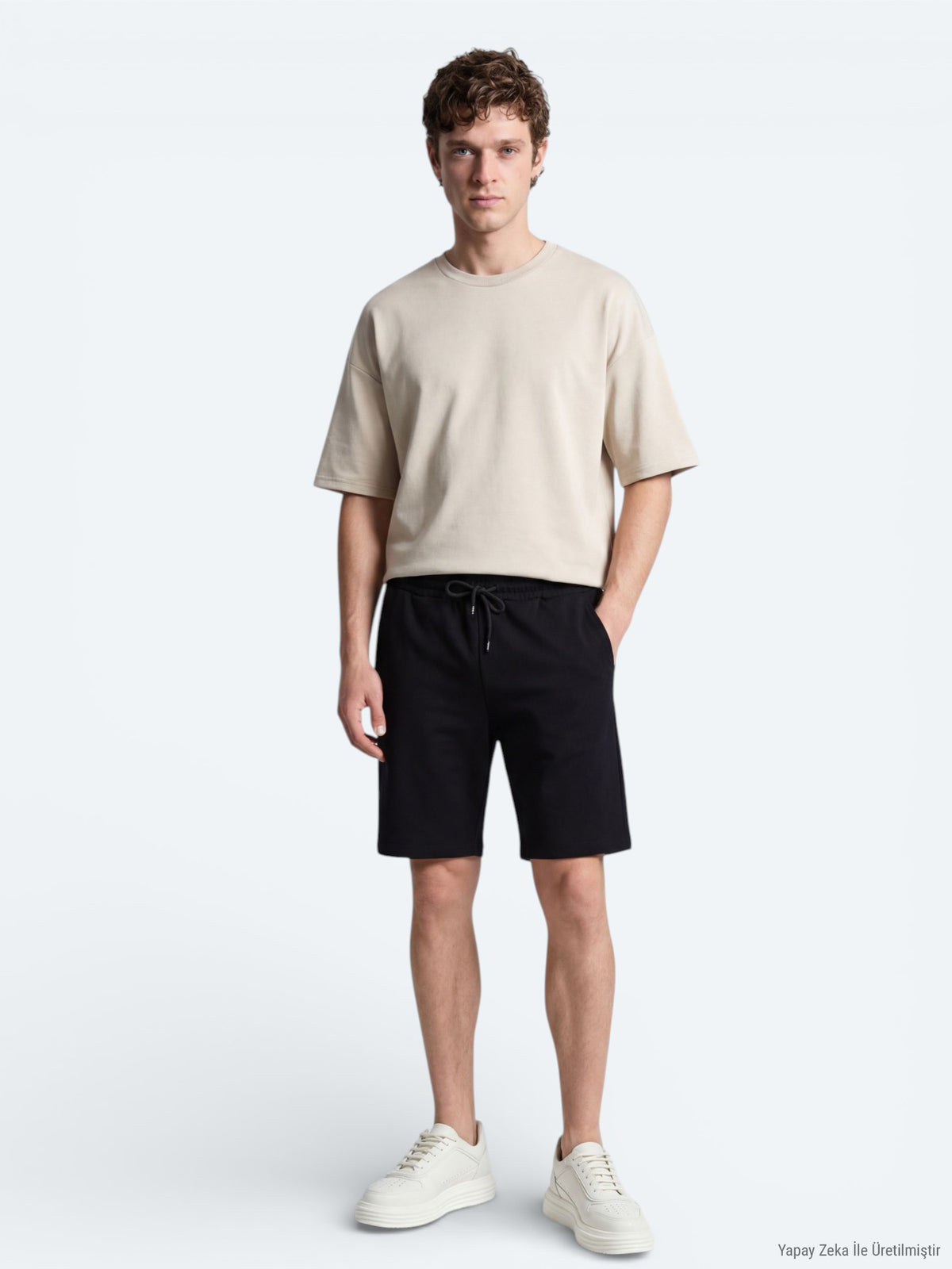 Siyah Düz Örme Regular Fit Casual Bermuda