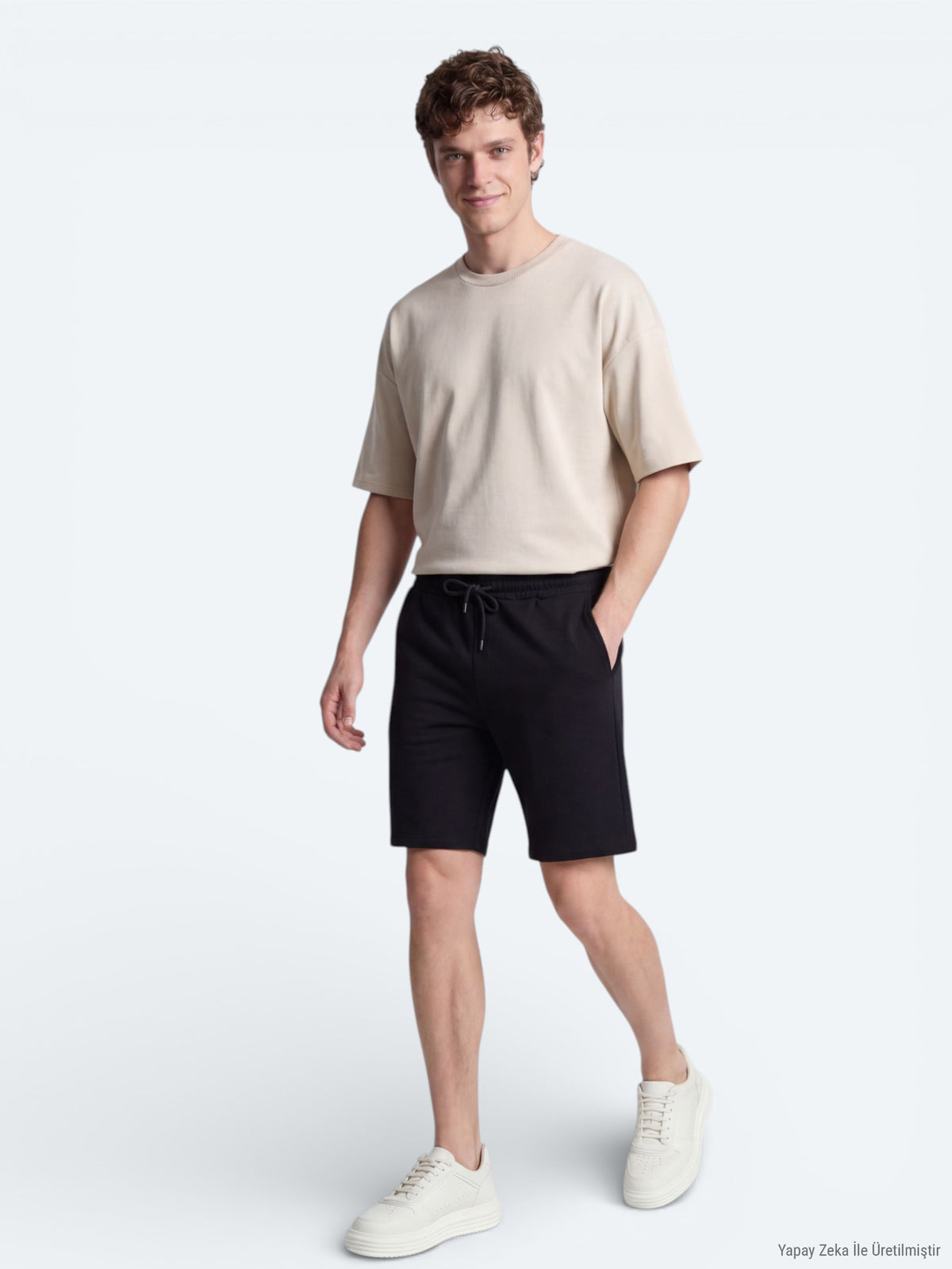 Siyah Düz Örme Regular Fit Casual Bermuda