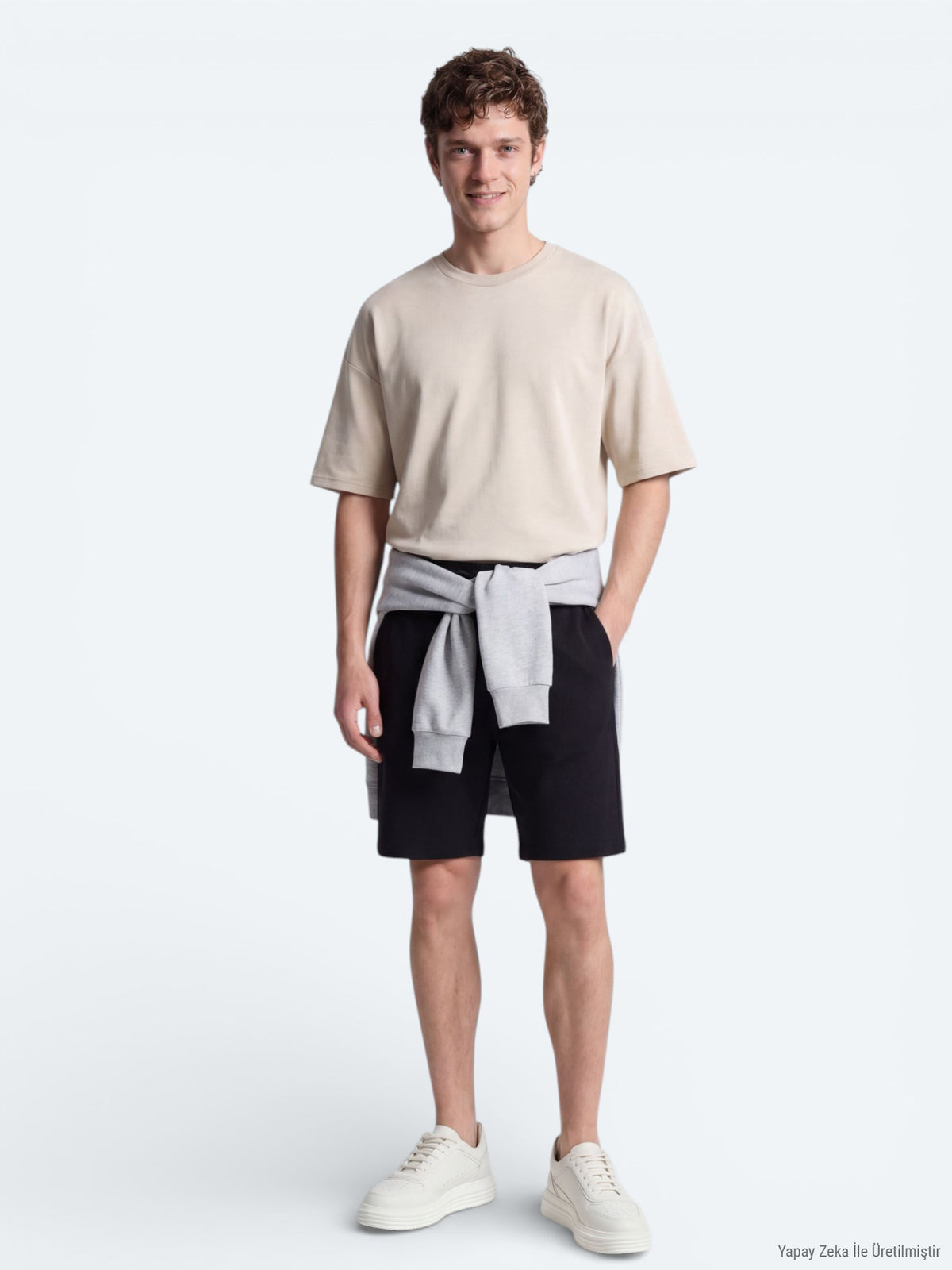 Siyah Düz Örme Regular Fit Casual Bermuda