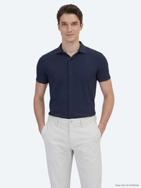Lacivert Desenli Regular Fit Kısa Casual Gömlek