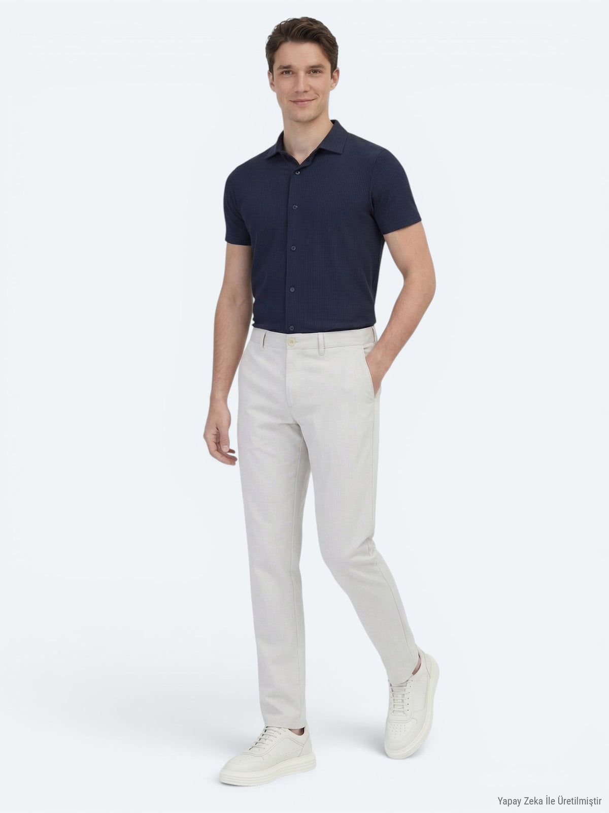 Lacivert Desenli Regular Fit Kısa Casual Gömlek