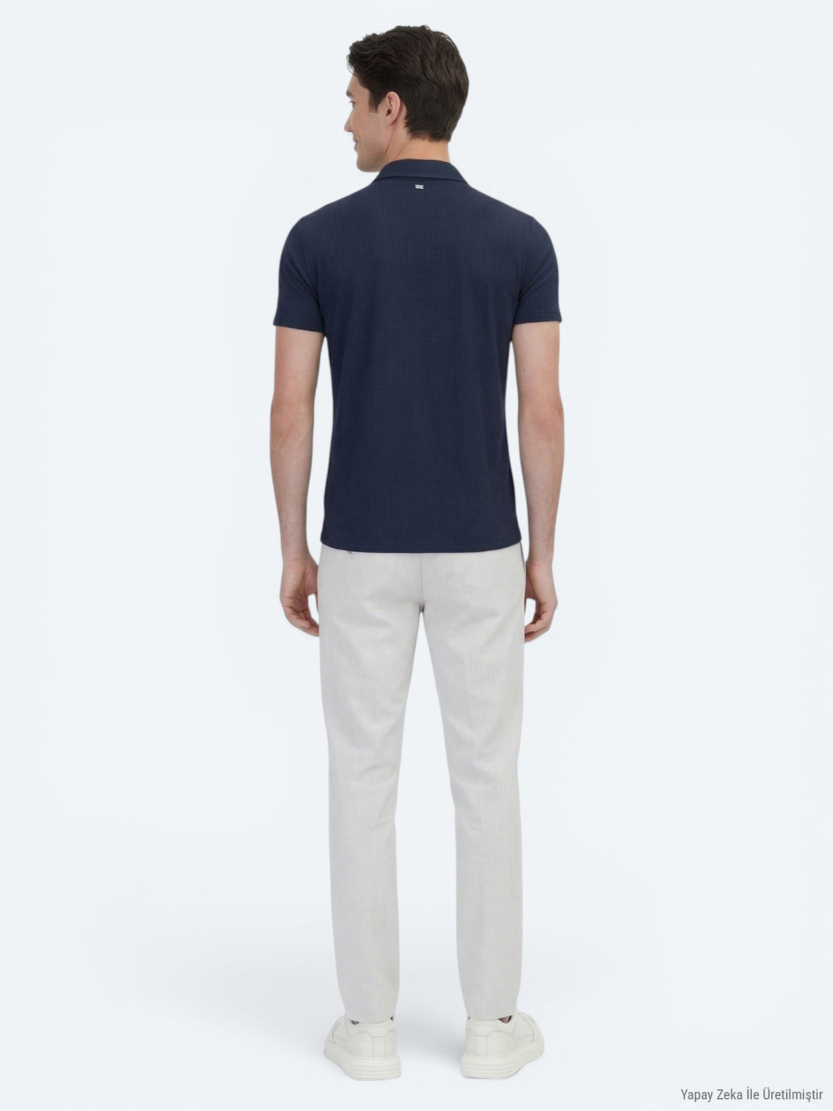 Lacivert Desenli Regular Fit Kısa Casual Gömlek
