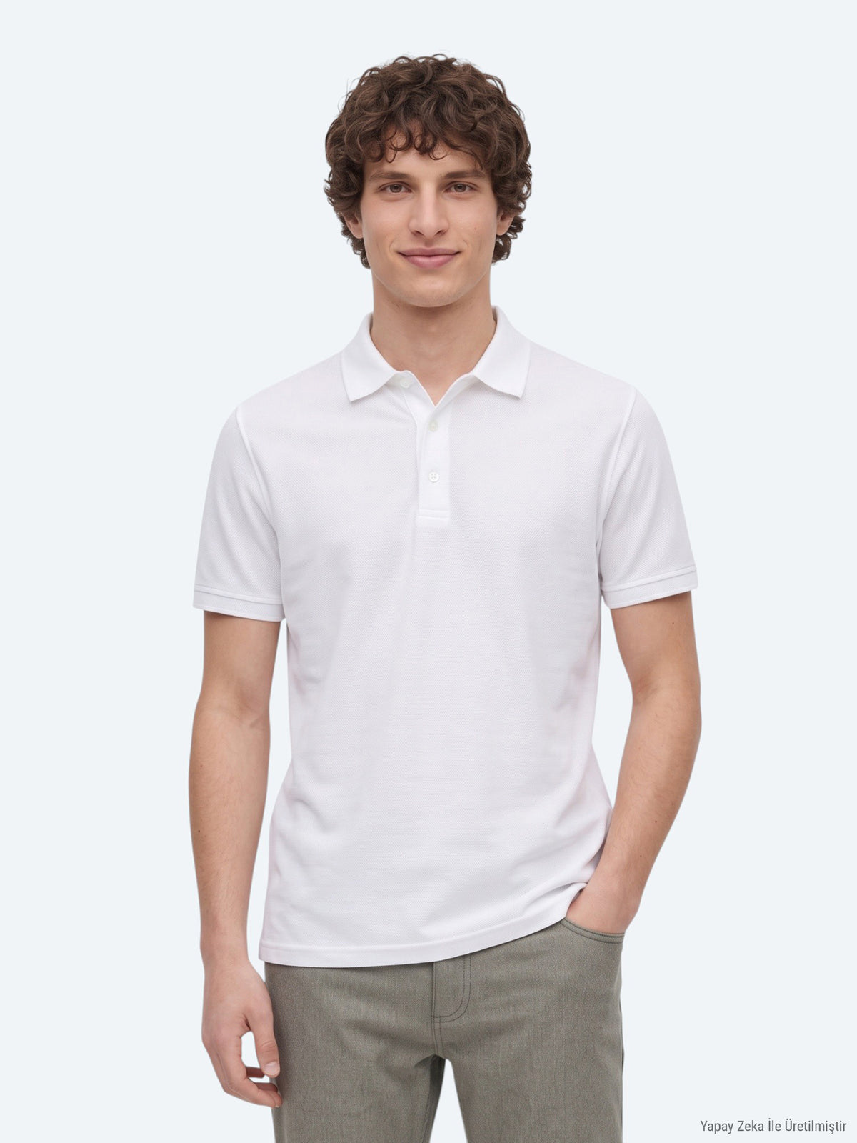 Beyaz Desenli Polo Yaka T-Shirt