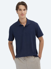 Lacivert Desenli Polo Yaka T-Shirt