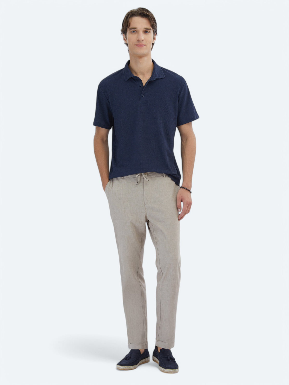 Lacivert Desenli Polo Yaka T-Shirt