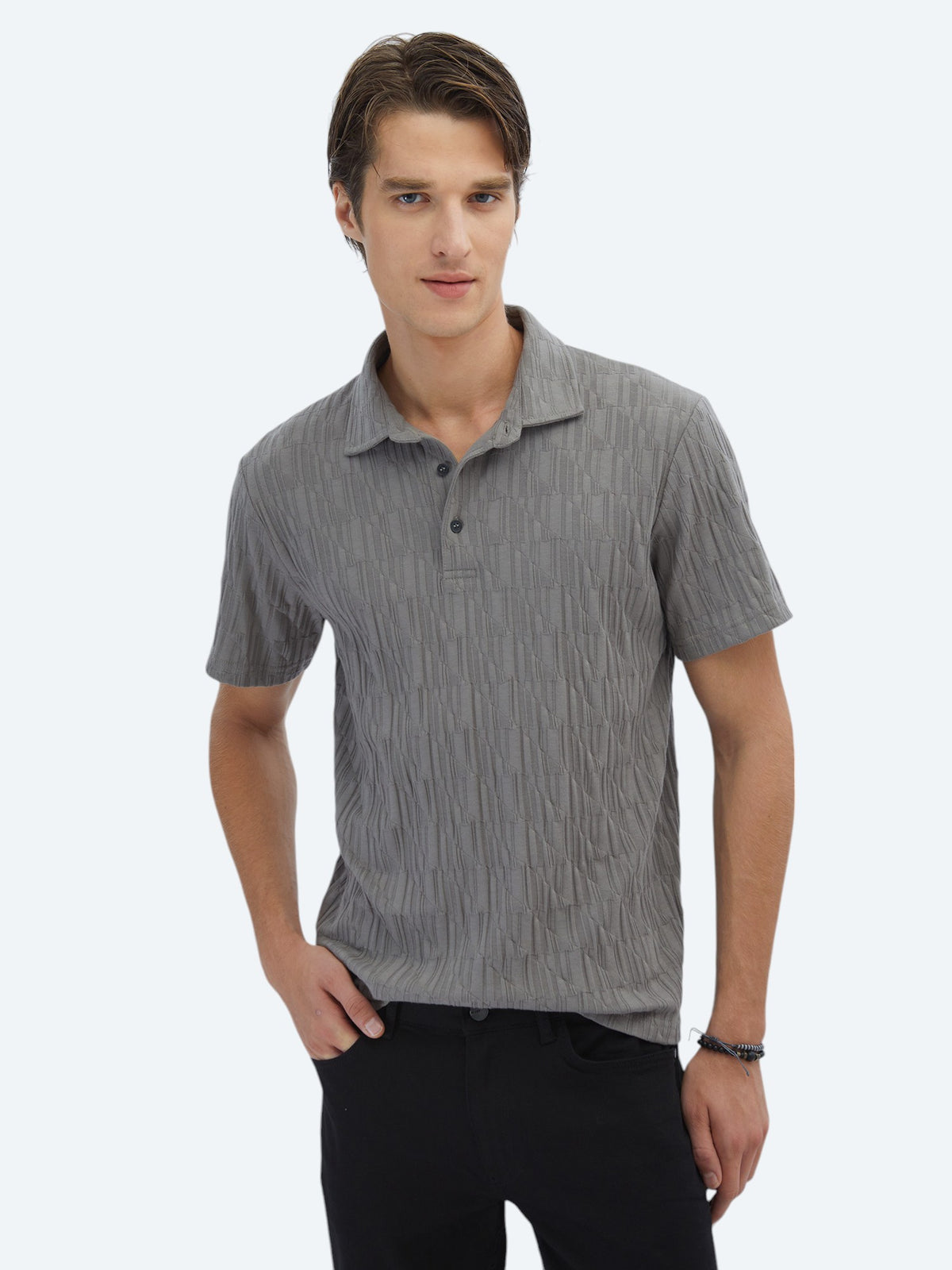 Antrasit Desenli Polo Yaka %100 Pamuk T-Shirt