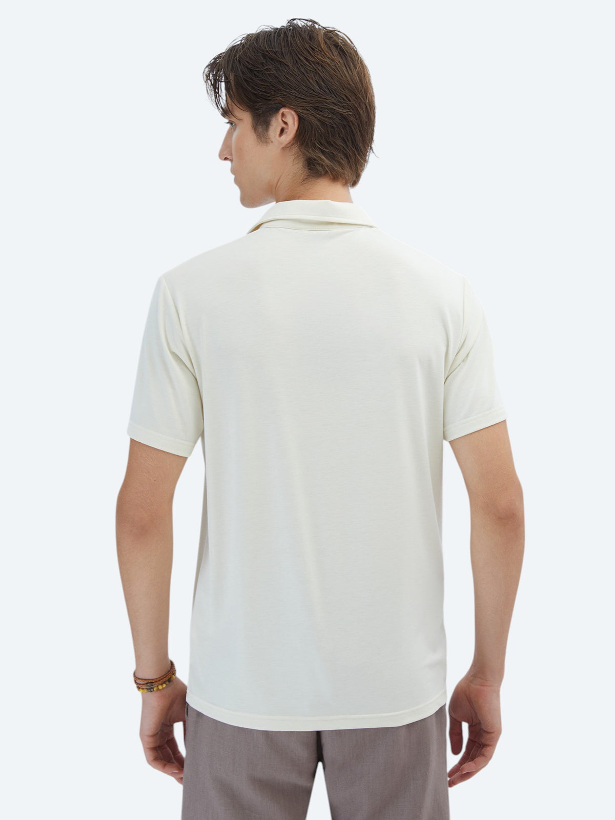 Ekru Düz Çevre Dostu Polo Yaka T-Shirt