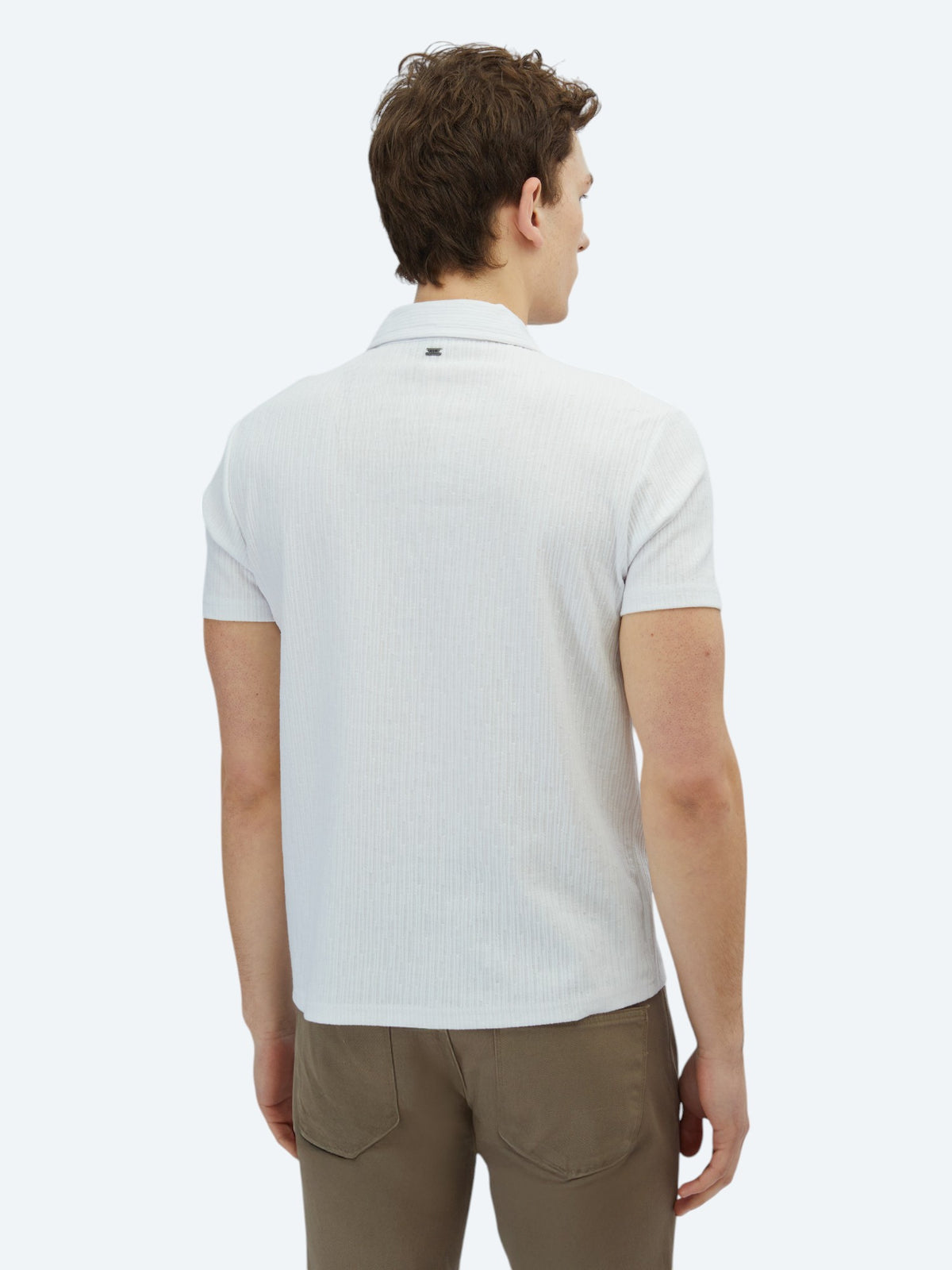 Beyaz Desenli Polo Yaka Pamuk Karışımlı T-Shirt