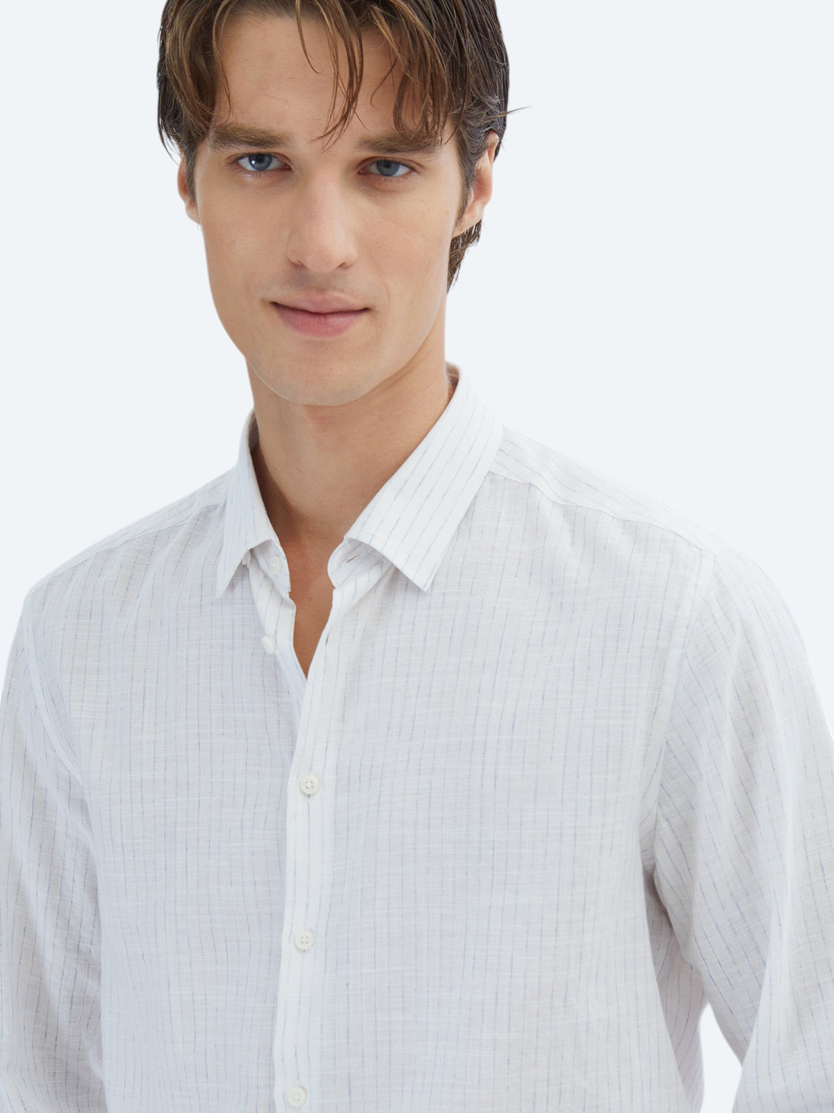 Mavi Çizgili Regular Fit Uzun Dokuma Casual %100 Pamuk Gömlek