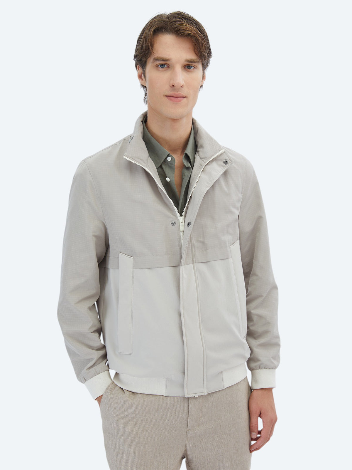 Bej Regular Fit Gizli Kapüşon Casual Dokuma Mont
