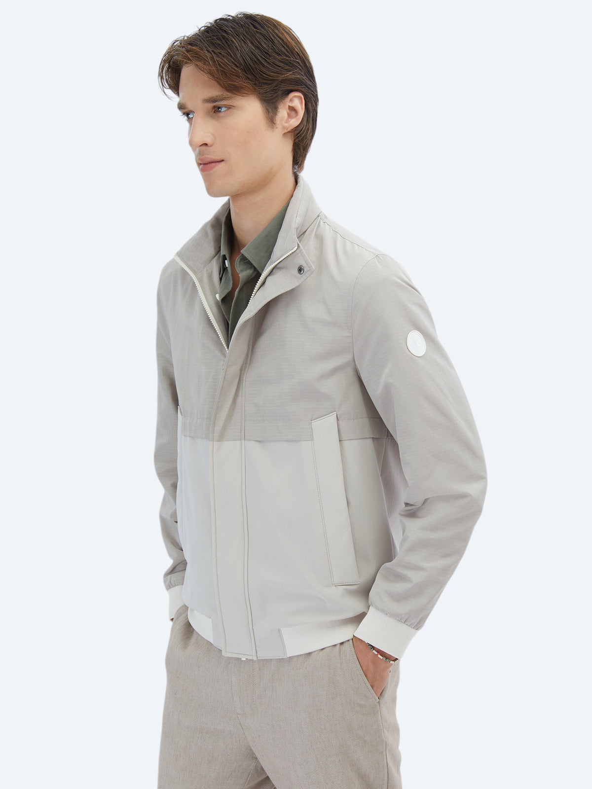 Bej Regular Fit Gizli Kapüşon Casual Dokuma Mont