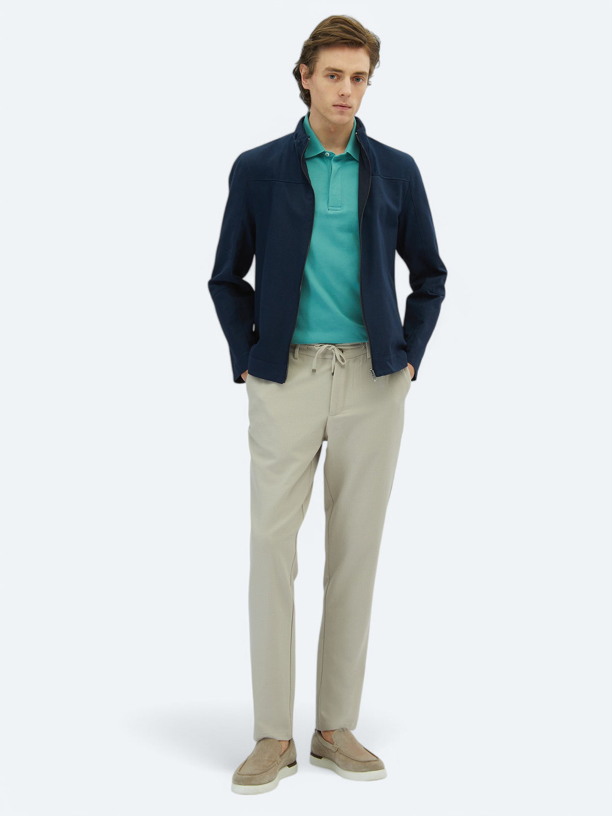 Lacivert Regular Fit Gizli Kapüşon Casual Dokuma Çift Taraflı Mont
