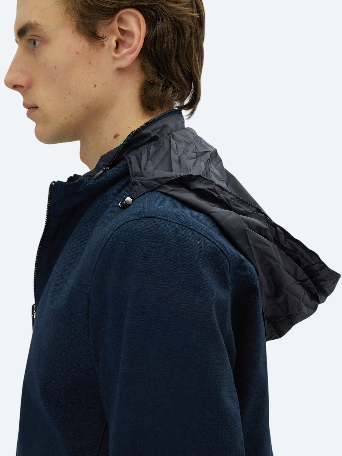 Lacivert Regular Fit Gizli Kapüşon Casual Dokuma Çift Taraflı Mont