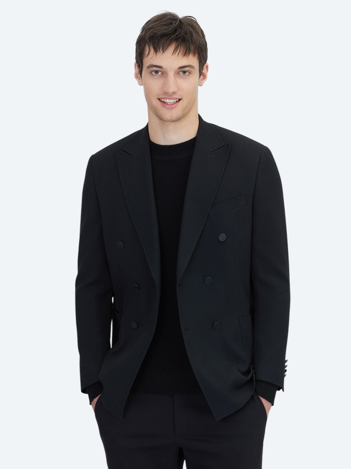Siyah Çizgili Comfort Fit Ceket