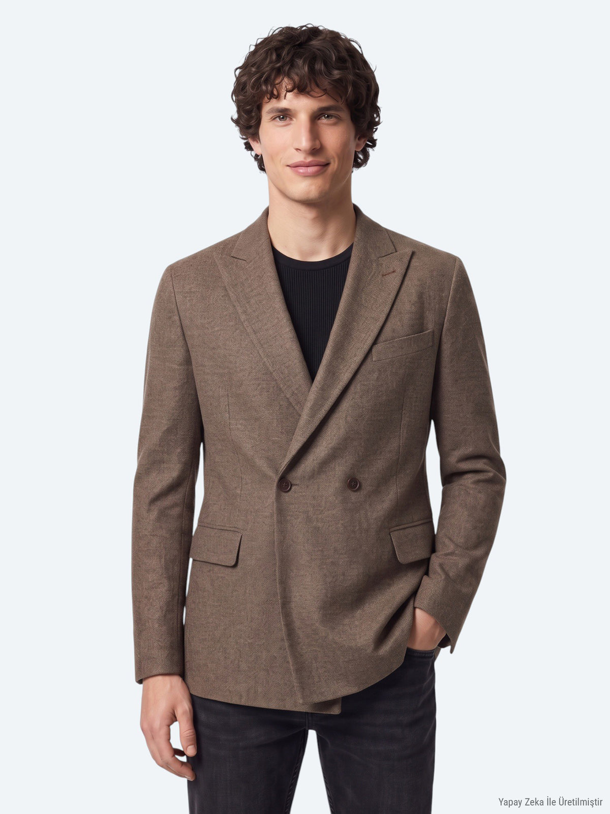 Kahverengi Modern Fit Yün Karışımlı Ceket