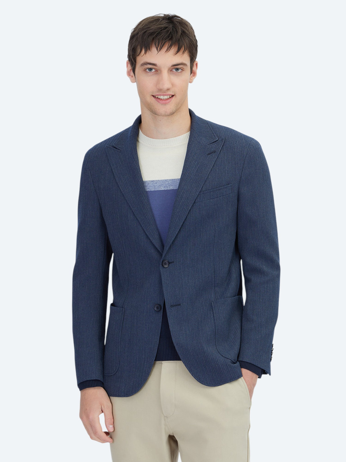 Koyu Lacivert Çizgili Modern Fit Ceket