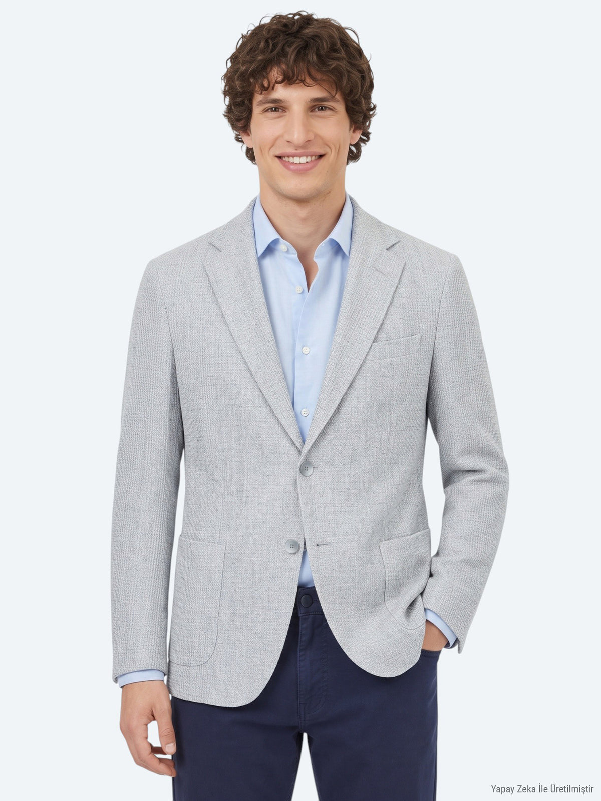 Gri Kareli Modern Fit Pamuk Karışımlı Örme Ceket