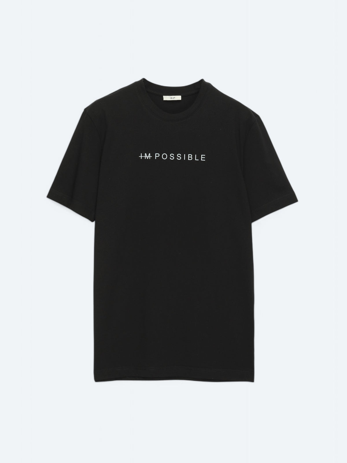 Siyah Baskılı Bisiklet Yaka %100 Pamuk T-Shirt
