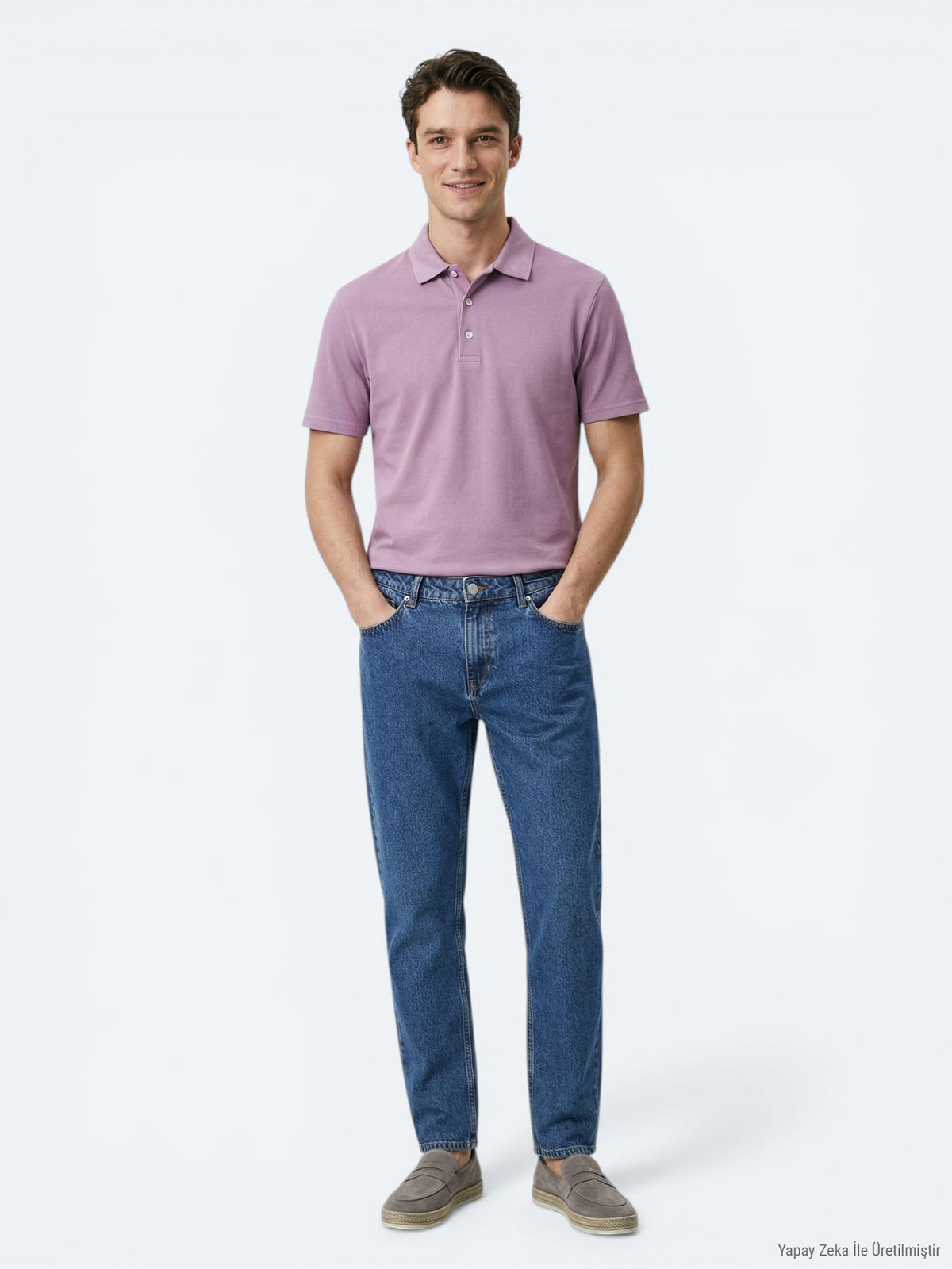 Eflatun Düz Polo Yaka %100 Pamuk T-Shirt