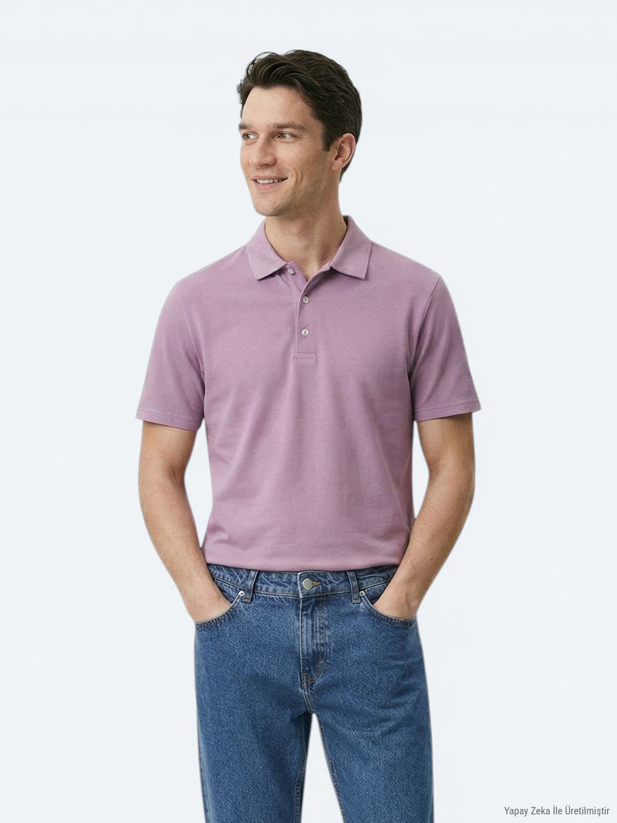 Eflatun Düz Polo Yaka %100 Pamuk T-Shirt