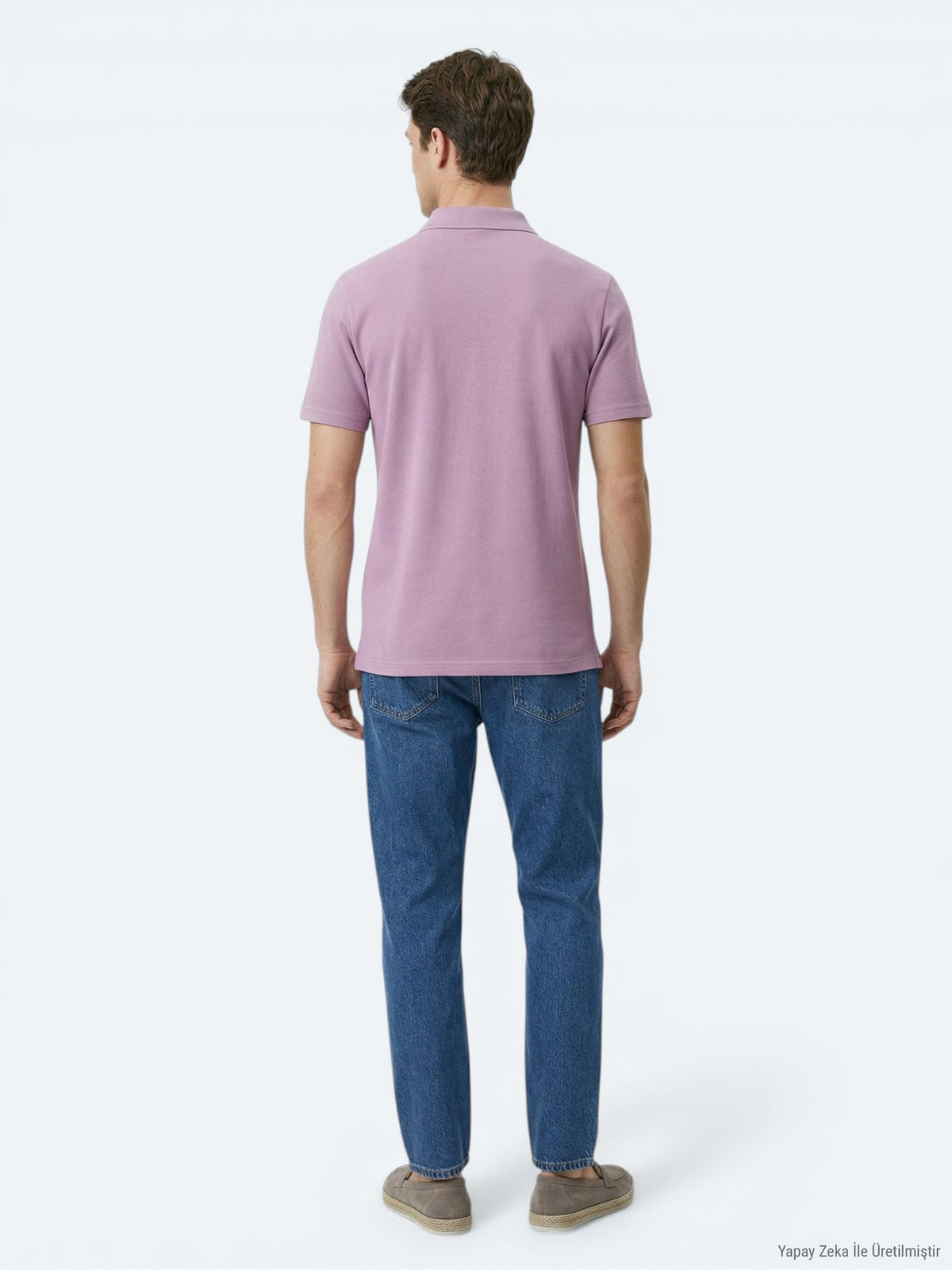 Eflatun Düz Polo Yaka %100 Pamuk T-Shirt