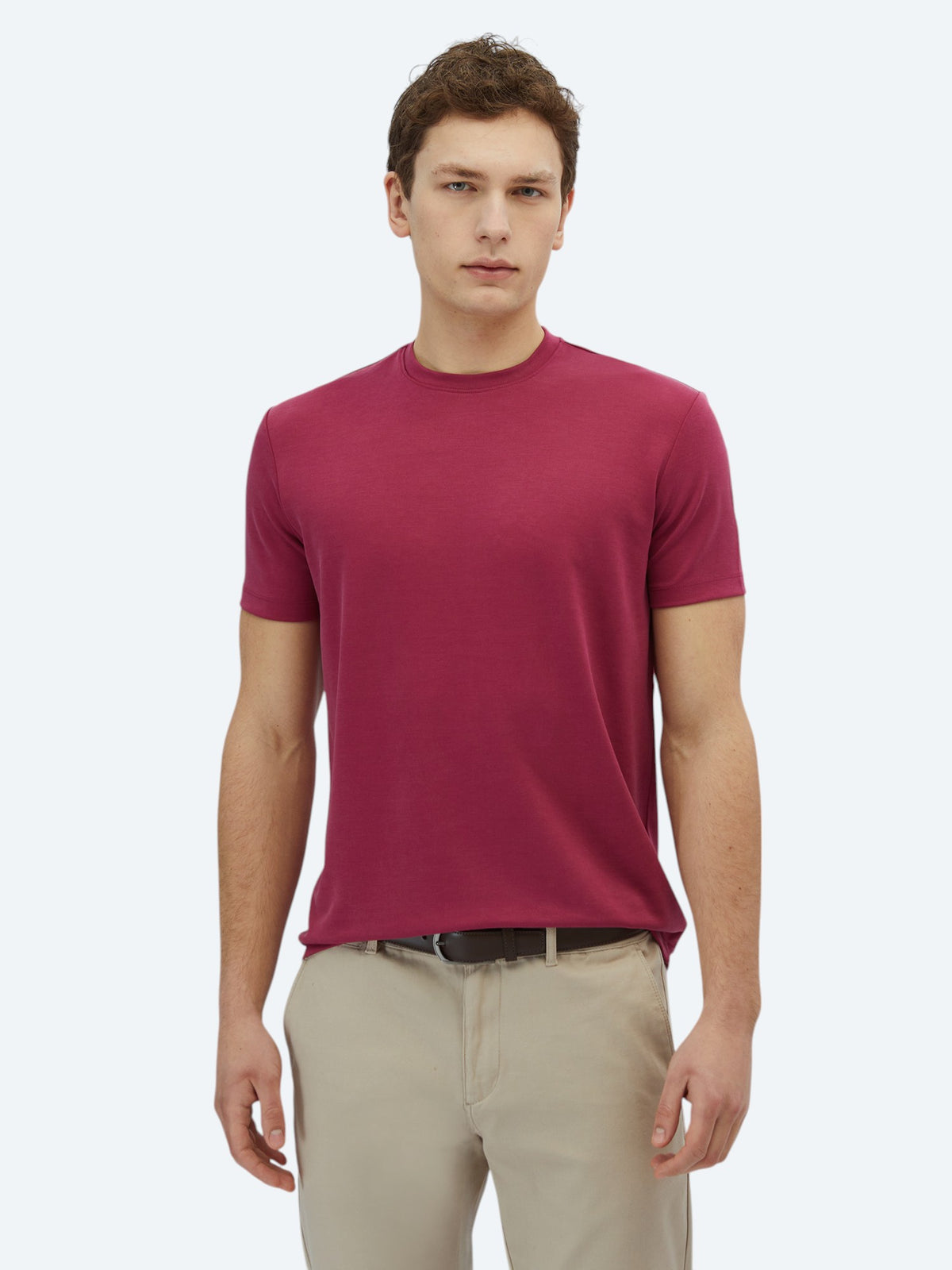 Mürdüm Düz Bisiklet Yaka T-Shirt