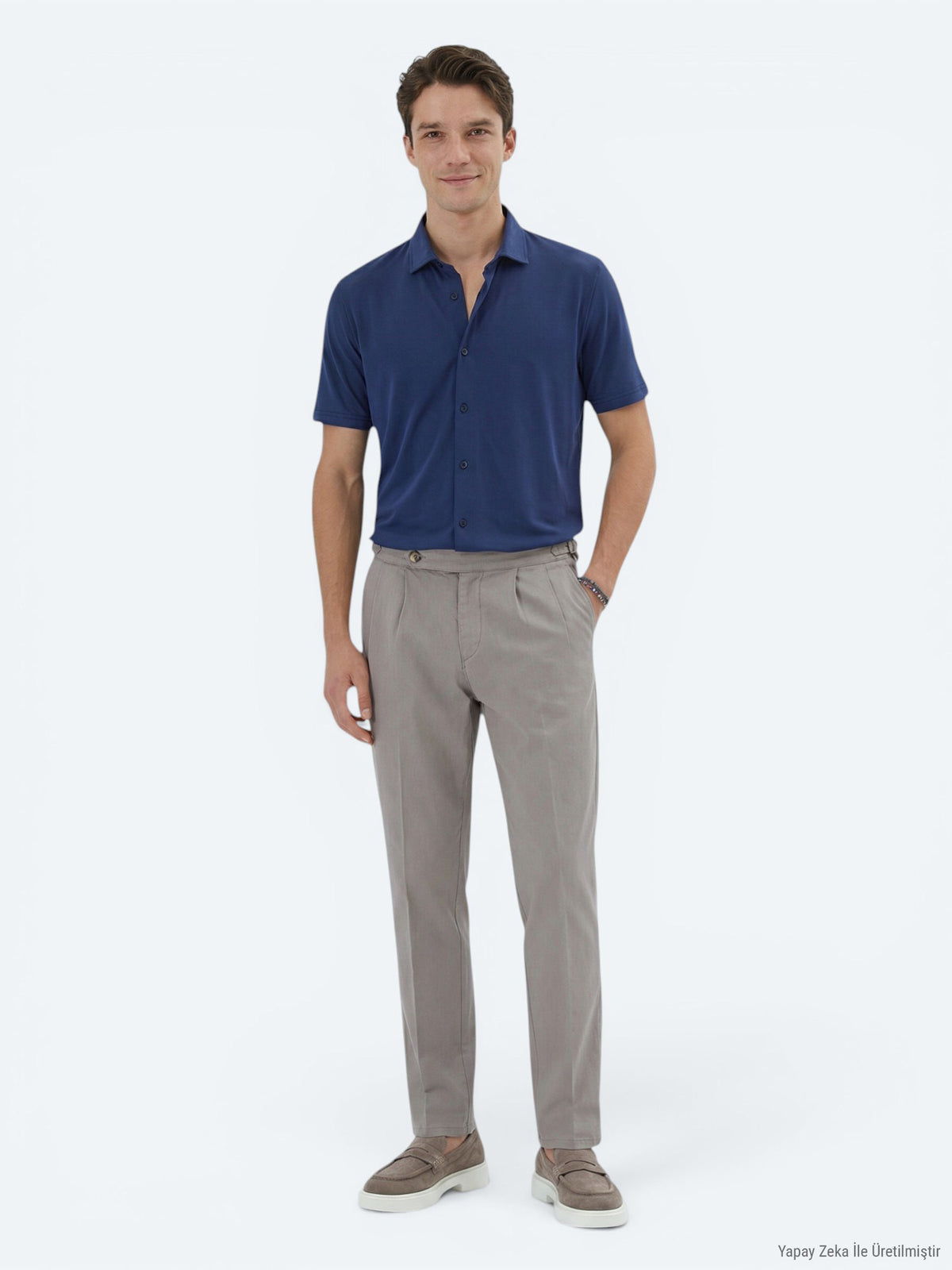 İndigo Düz Regular Fit Kısa Casual Gömlek