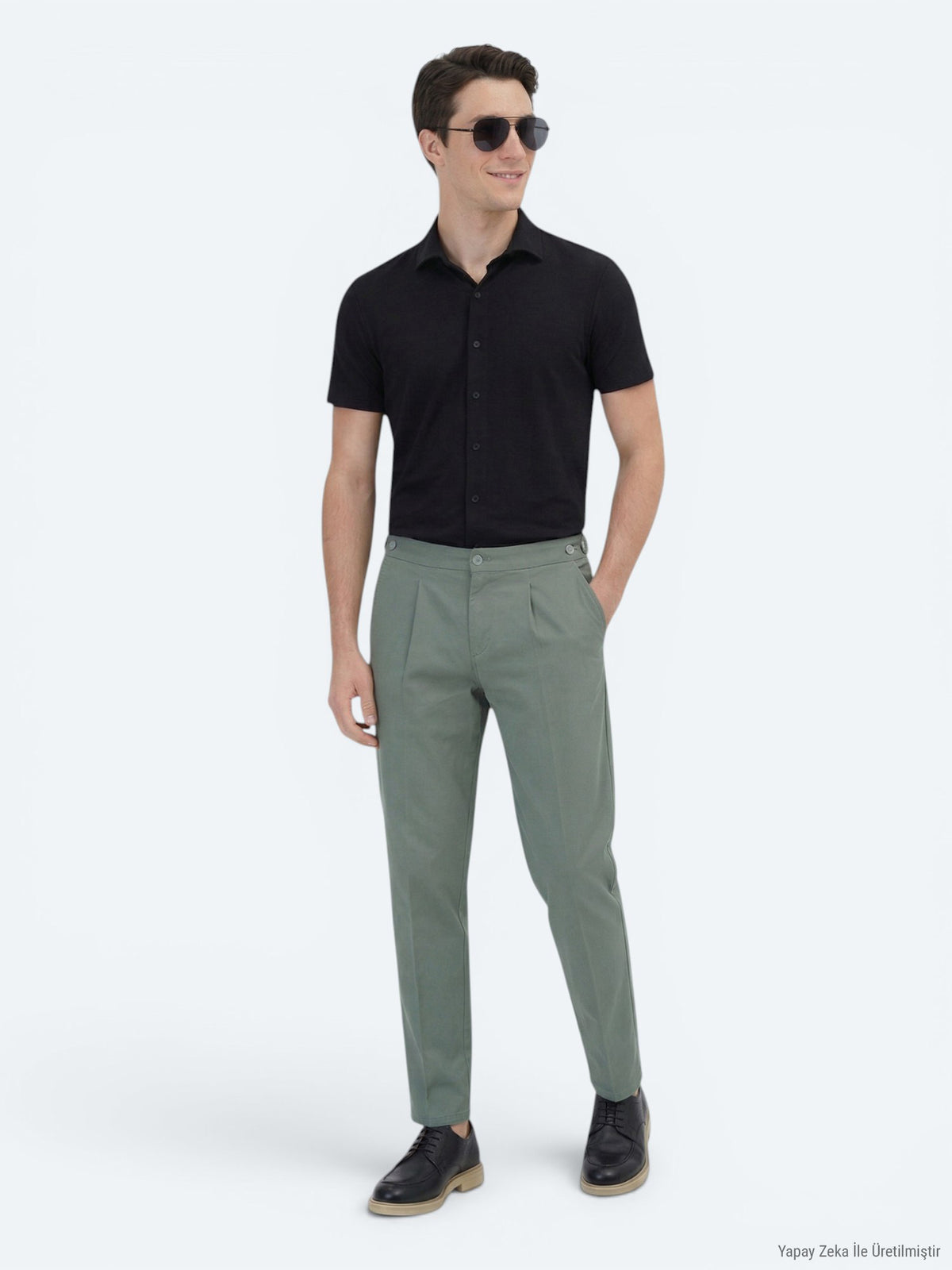 Siyah Düz Regular Fit Kısa Casual Gömlek
