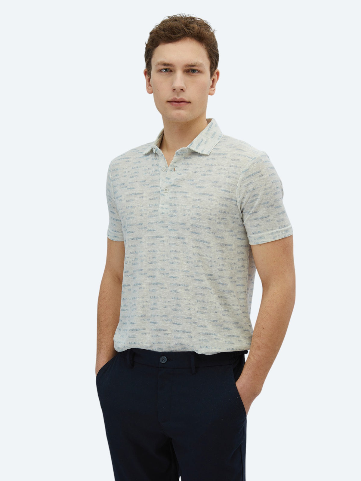 Taş Baskılı Polo Yaka Pamuk Karışımlı T-Shirt