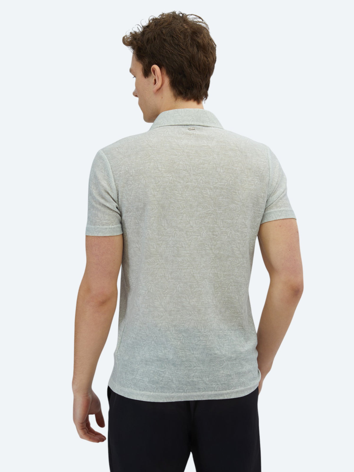Açık Haki Baskılı Polo Yaka Pamuk Karışımlı T-Shirt