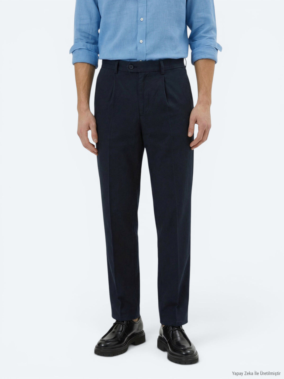 Lacivert Dokuma Loose Fit Casual Pantolon