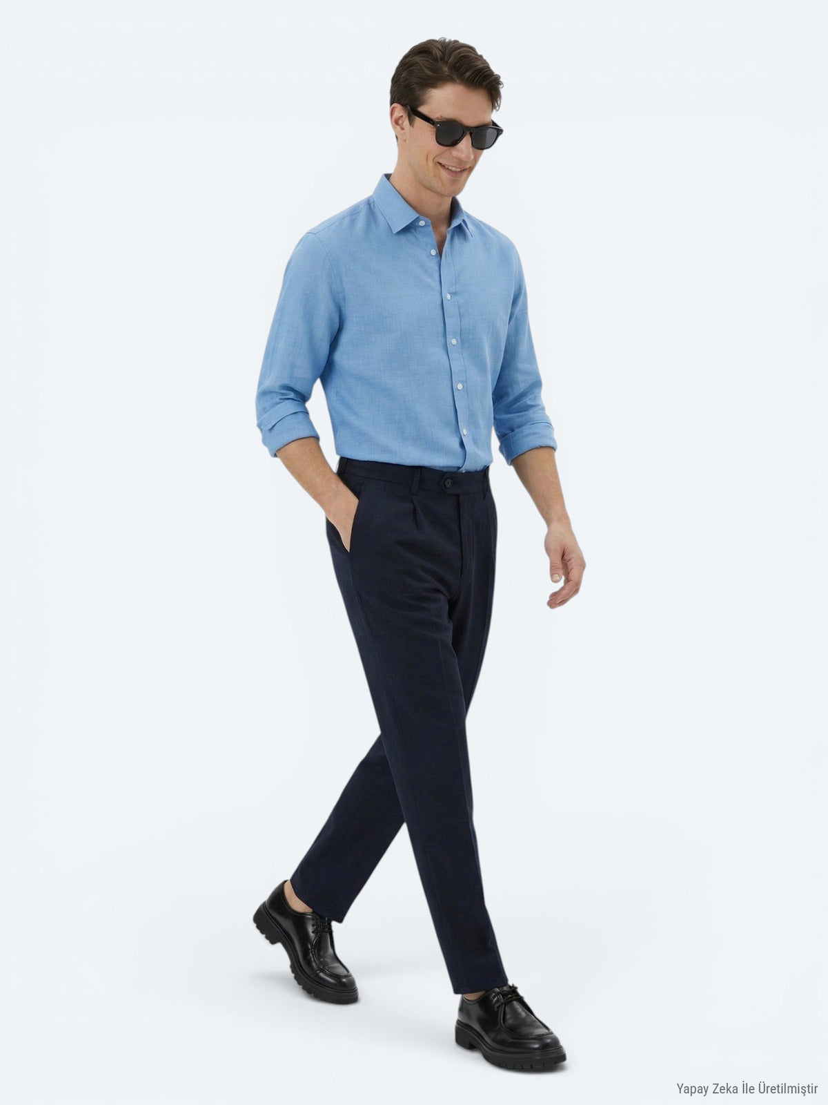 Lacivert Dokuma Loose Fit Casual Pantolon
