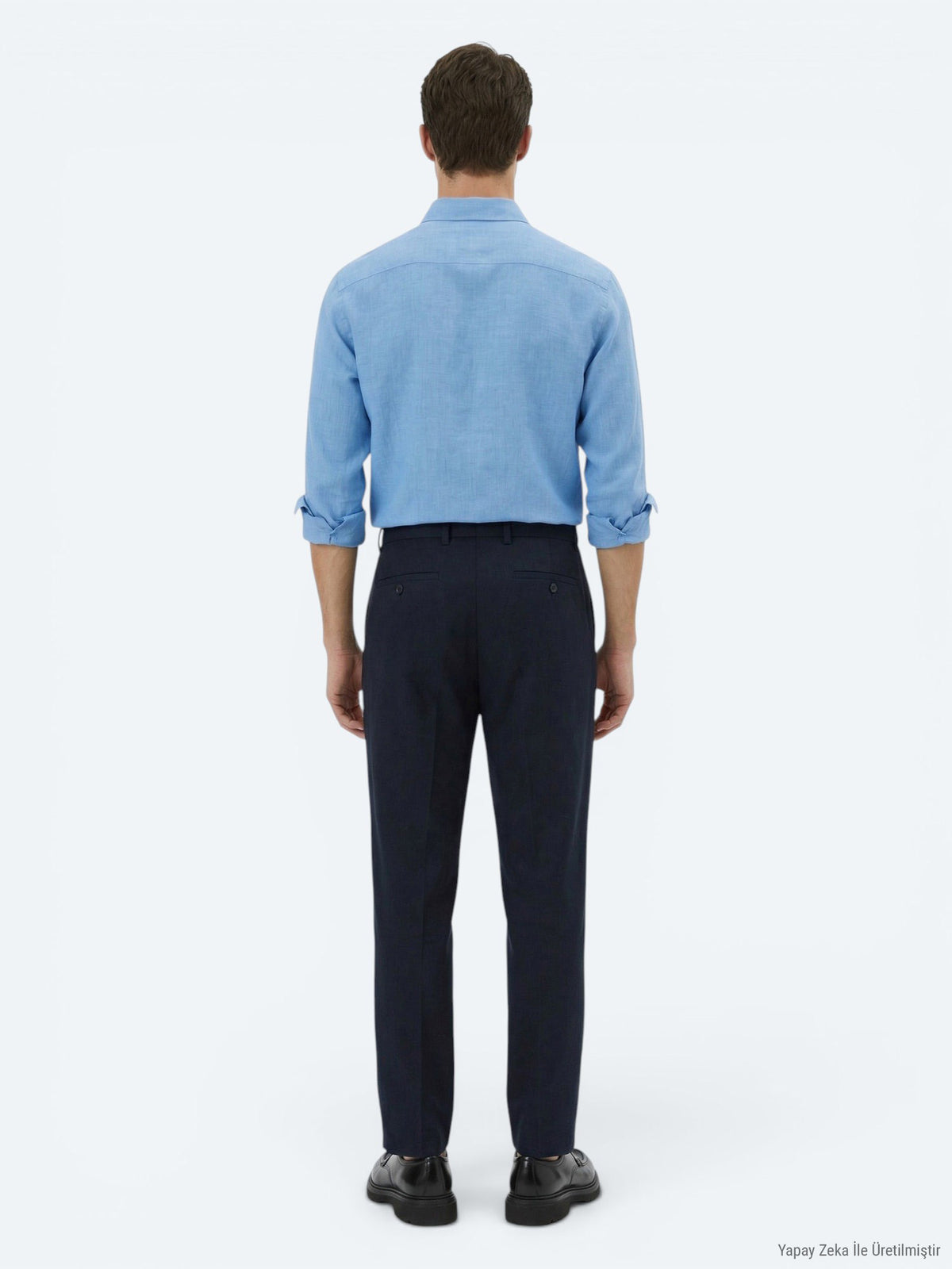 Lacivert Dokuma Loose Fit Casual Pantolon