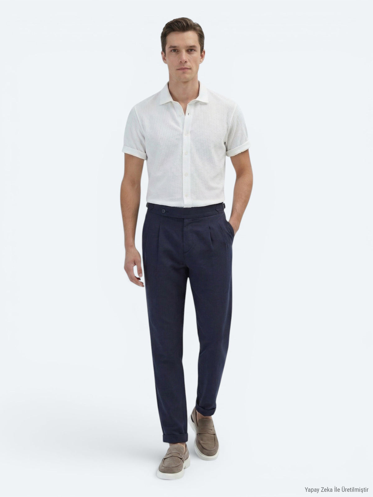 Lacivert Dokuma Carrot Fit Casual Pamuk Karışımlı Pantolon