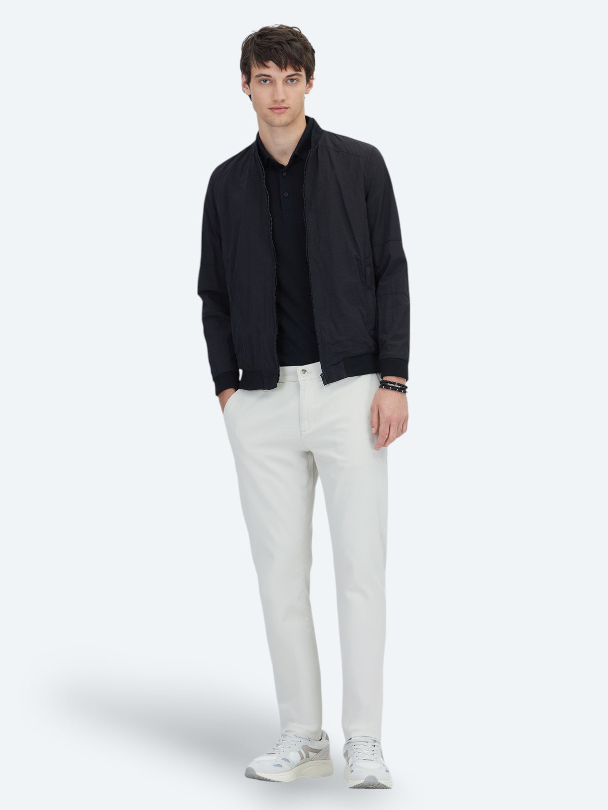 Siyah Regular Fit Dik Yaka Casual Dokuma Mont
