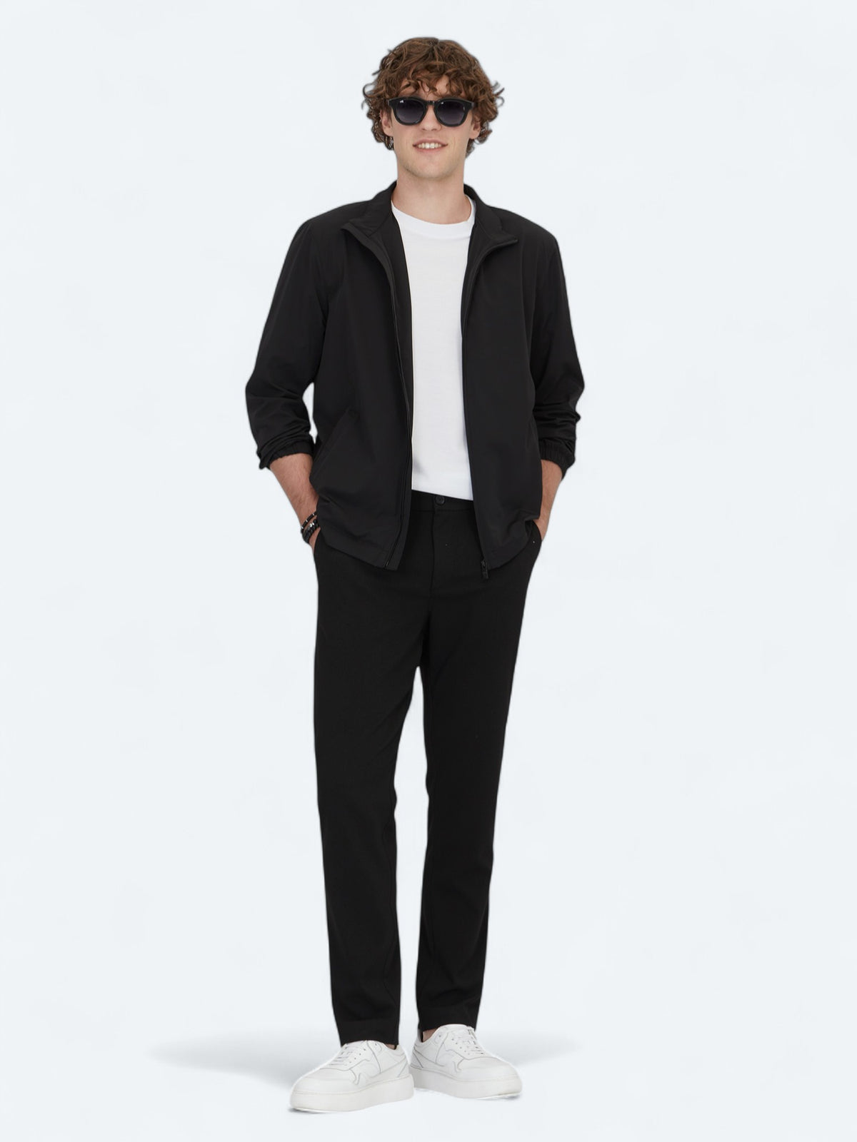 Siyah Regular Fit Dik Yaka Casual Dokuma Mont