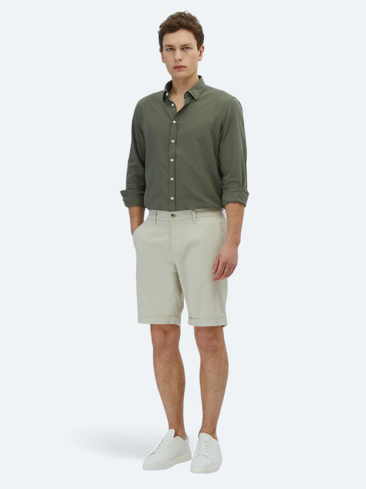 Taş Düz Dokuma Slim Fit Casual Pamuk Karışımlı Bermuda