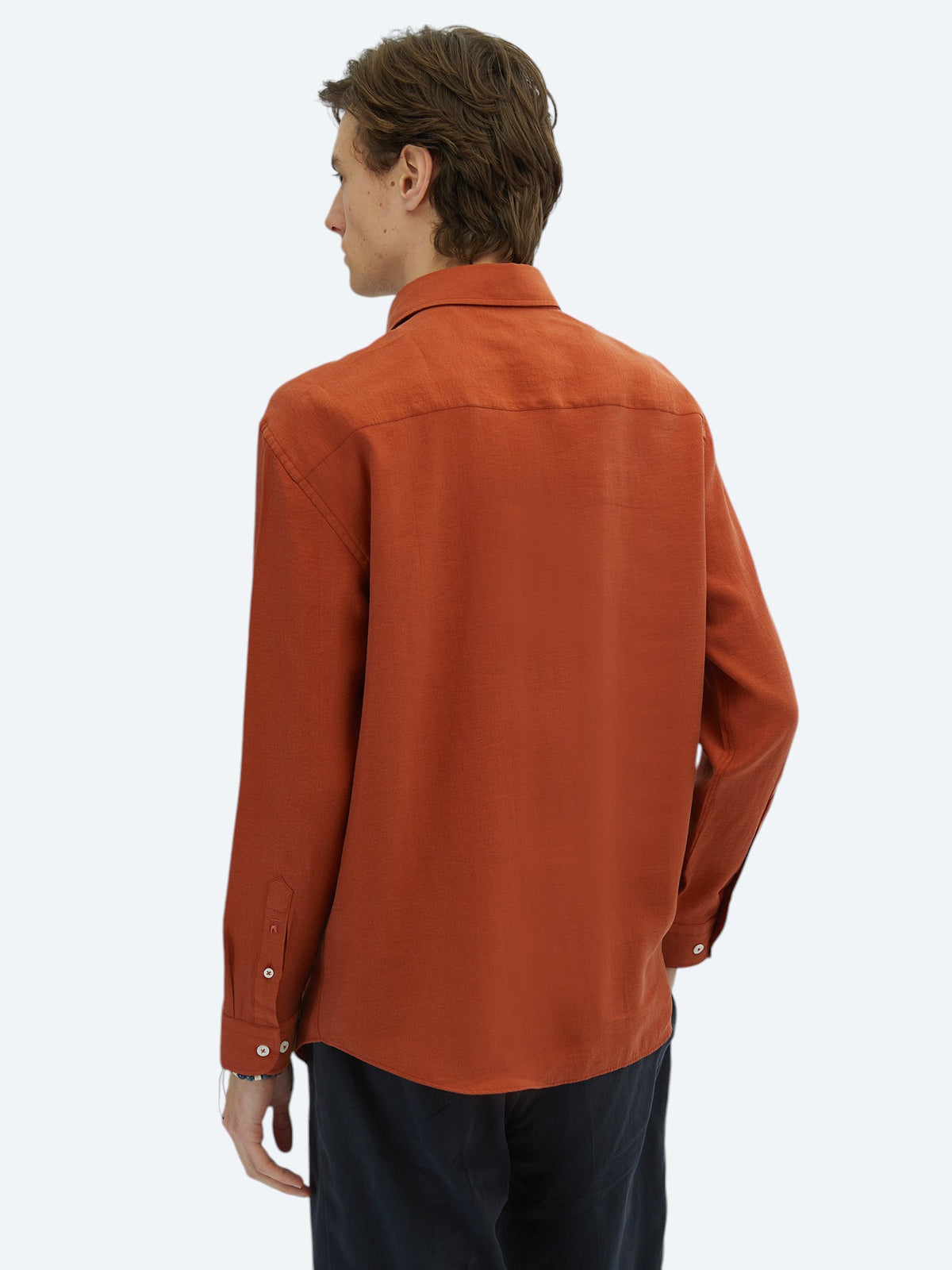 Kiremit Düz Oversize Fit Uzun Dokuma Casual Gömlek